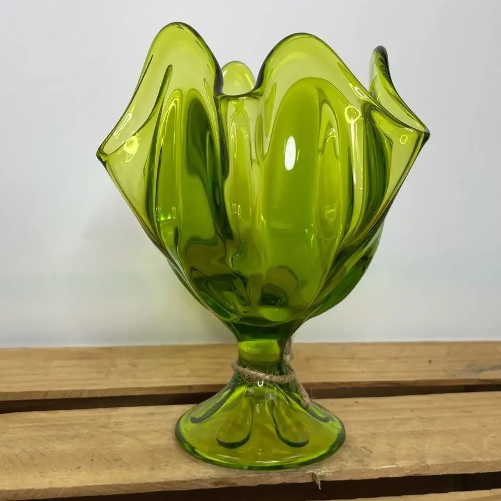 Vintage green glass asymmetrical vase home decor